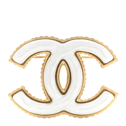 Chanel Metal Enamel CC Brooch Gold White 1 of 6