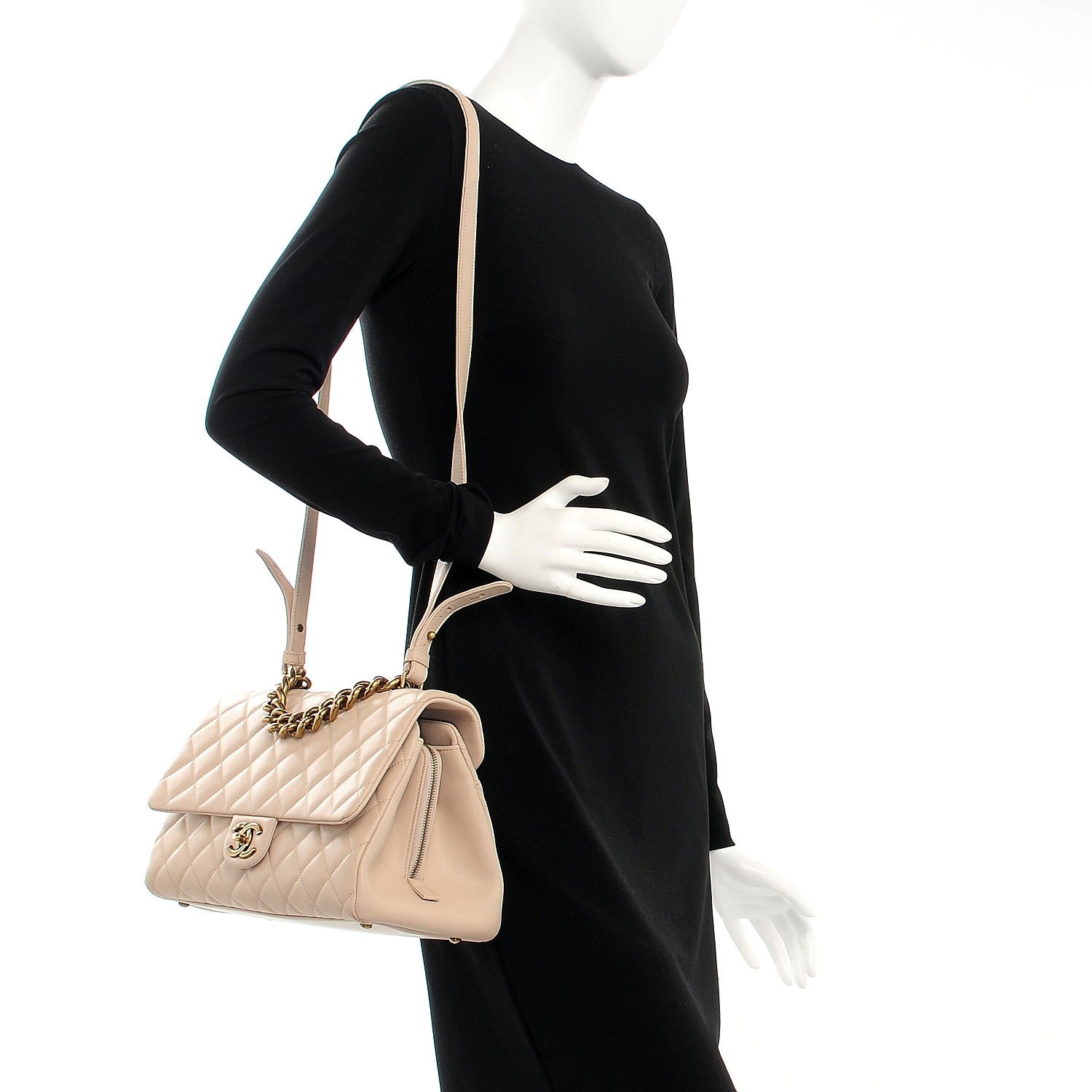 Chanel Shiny Sheepskin Quilted Large Trapezio Flap Beige 2 of 9