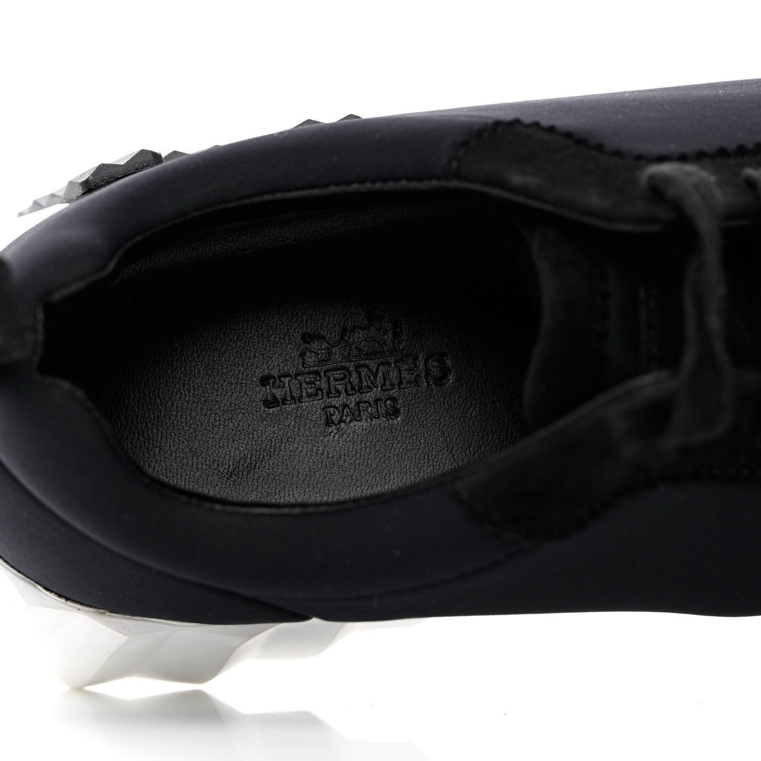 Hermes Technical Jersey Suede Goatskin Bouncing Sneakers 36 Black White 7 of 14