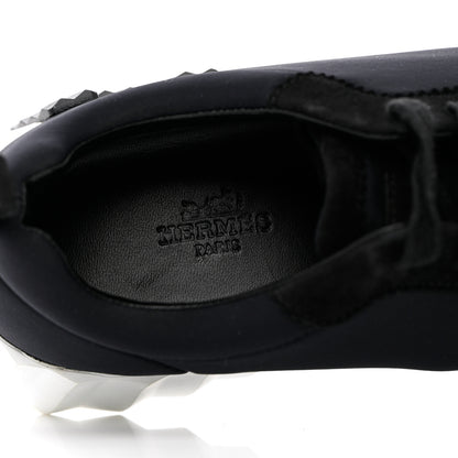 Hermes Technical Jersey Suede Goatskin Bouncing Sneakers 36 Black White 7 of 14