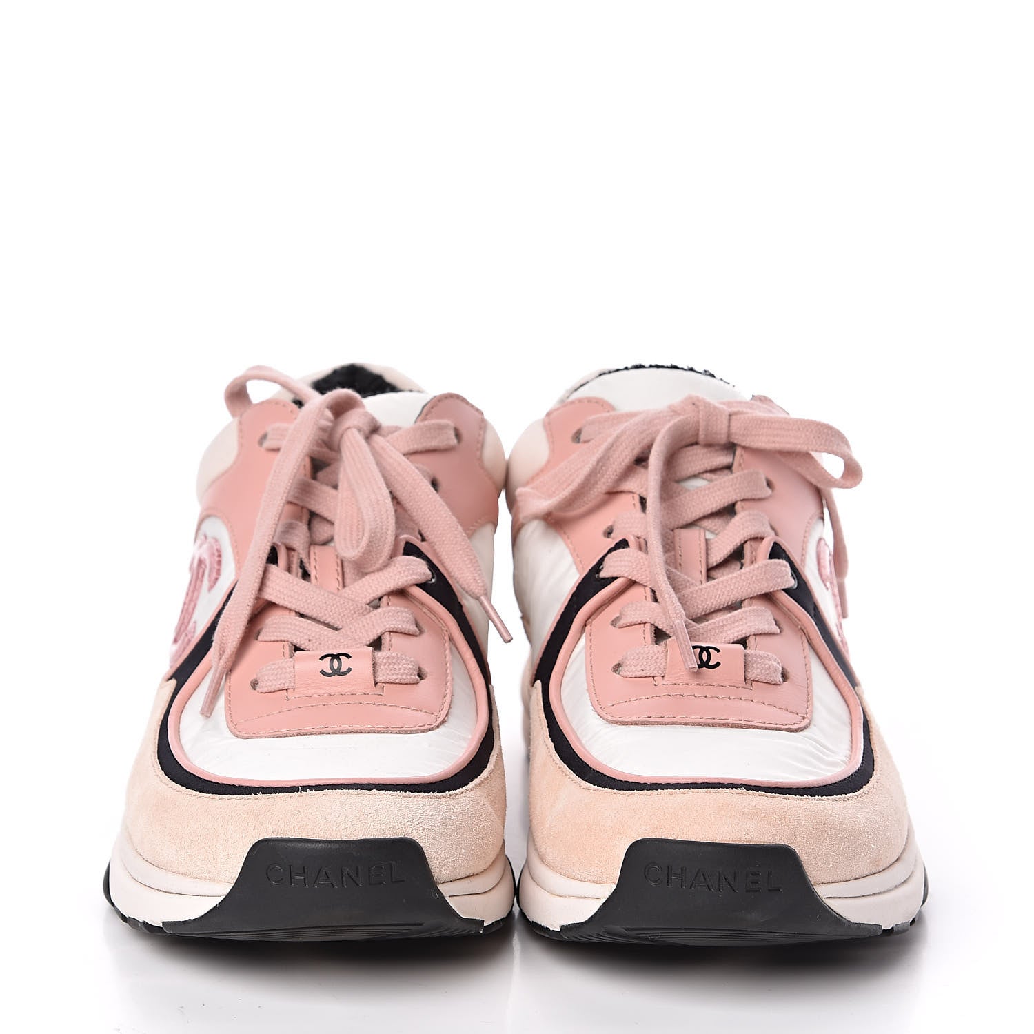 Chanel Nylon Lambskin Suede Calfskin CC Sneakers 39 Pink 2 of 8
