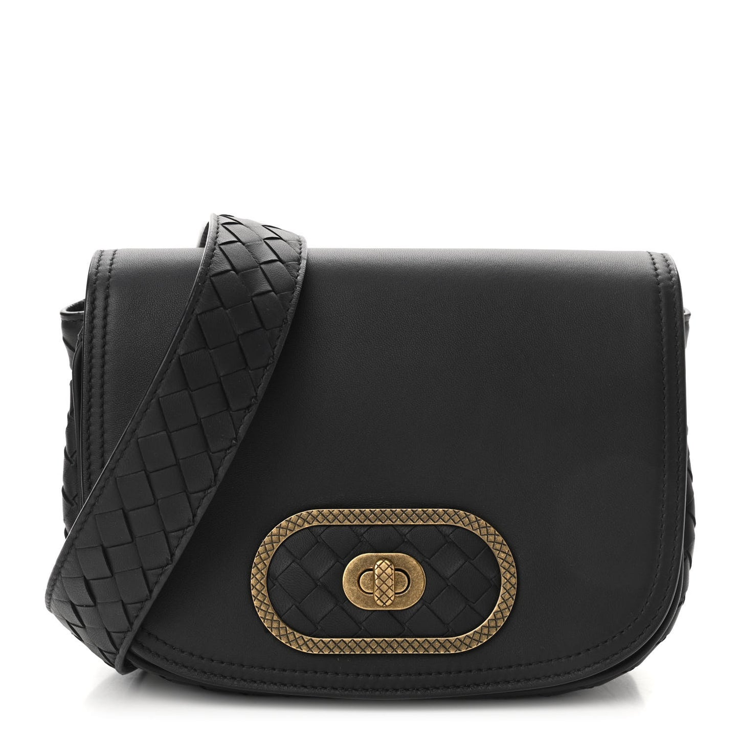 Nappa Intrecciato BV Luna Shoulder Bag Black
