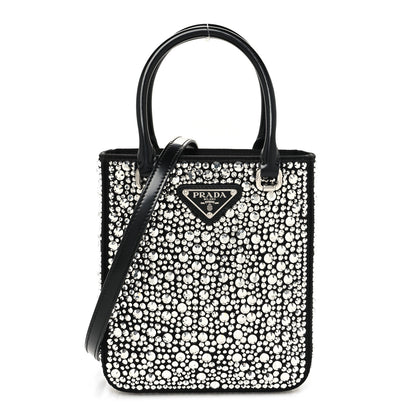 Prada Satin Crystal Metal Triangle Logo Small Double Handle Crossbody Tote Metal 1 of 10