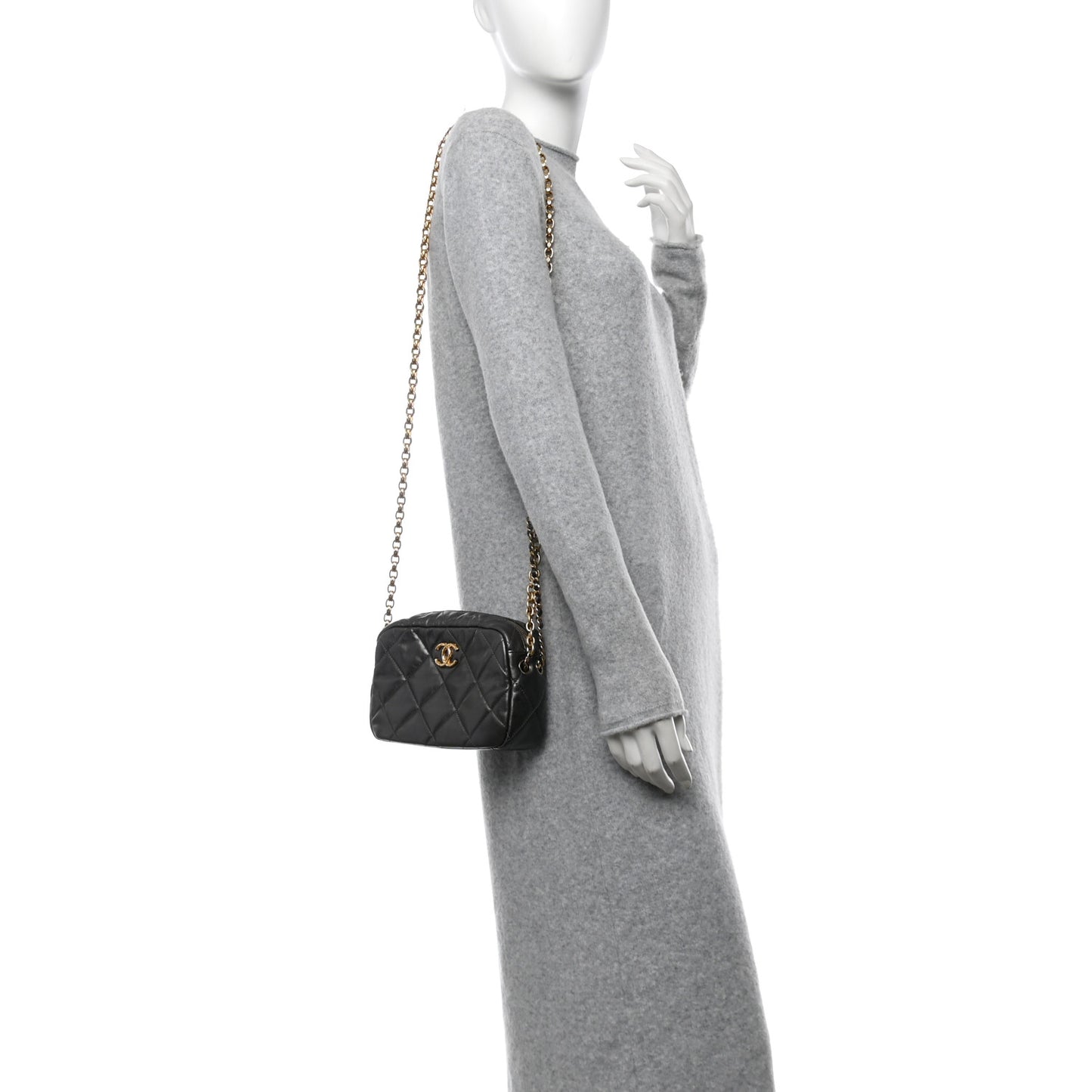 Metallic Calfskin Pearl Quilted CC Mini Camera Case Ruthenium
