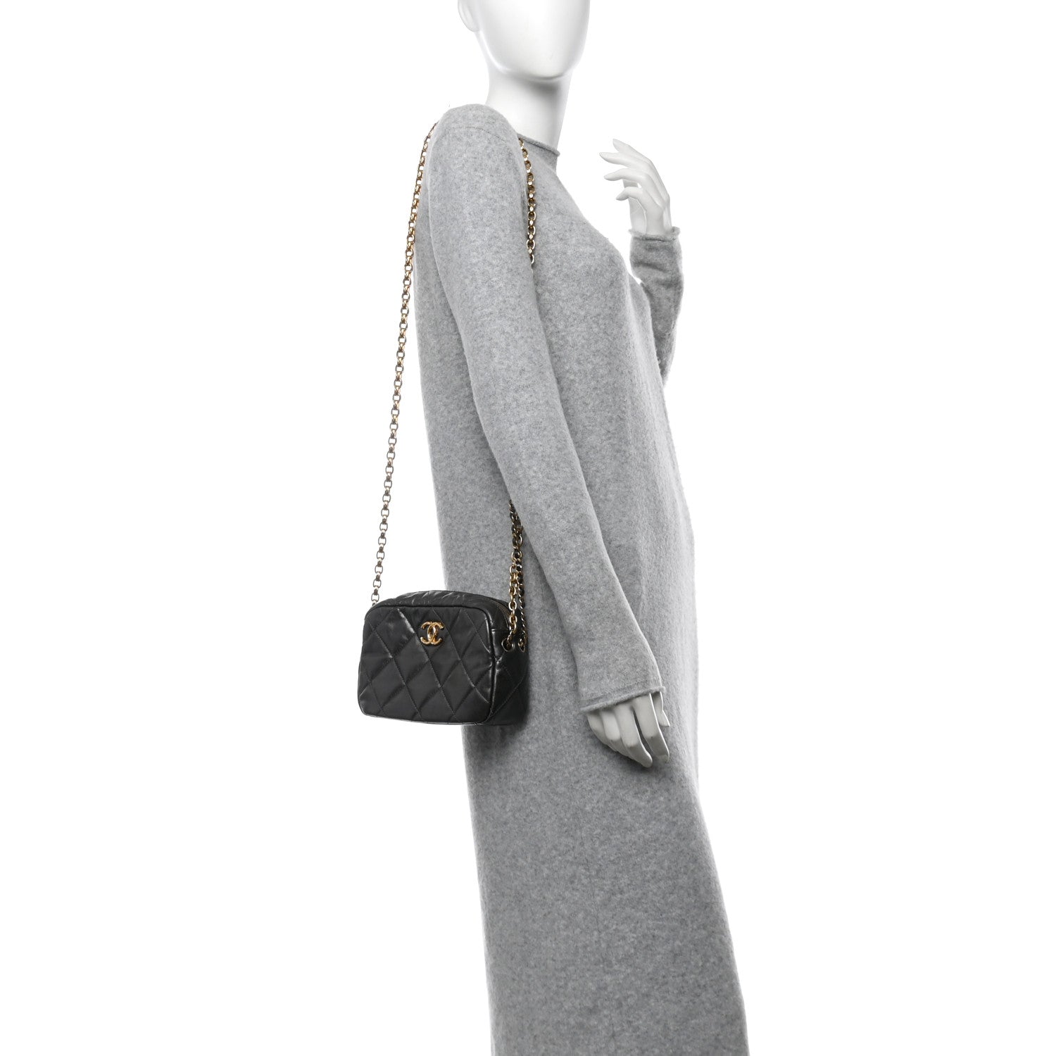Chanel Metallic Calfskin Pearl Quilted CC Mini Camera Case Ruthenium 2 of 10
