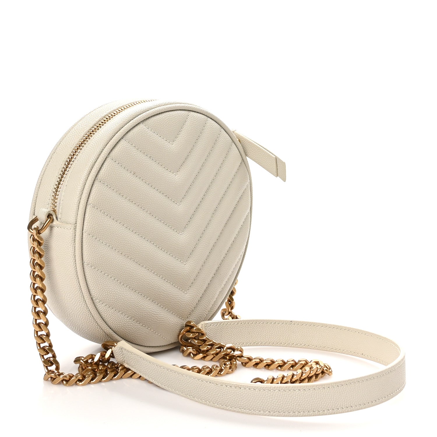 Saint Laurent Grain De Poudre Matelasse Chevron Quilted Round Vinyle Camera Bag Crema Soft 3 of 11
