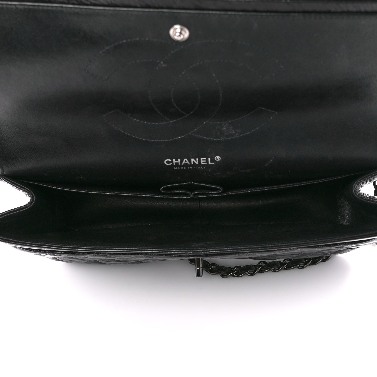 Shiny Distressed Calfskin Quilted Jumbo Double Flap So Black