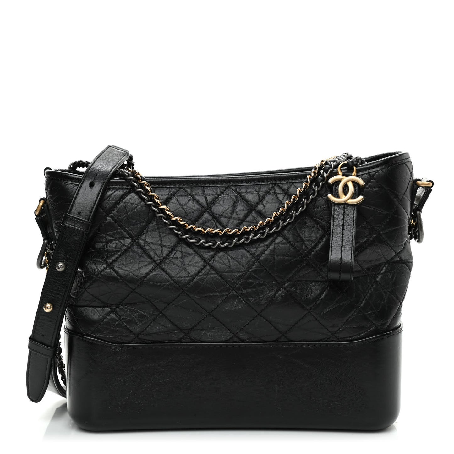 Aged Calfskin Quilted Medium Gabrielle Hobo Black