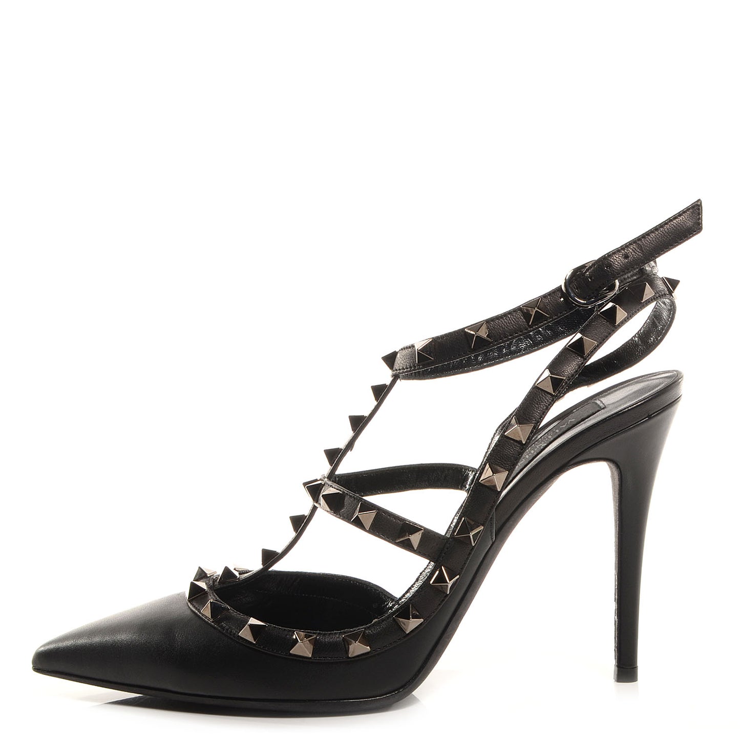 Calfskin Nappa Rockstud Ankle Strap 100mm Pumps 39.5 Black