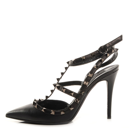 Valentino Garavani Calfskin Nappa Rockstud Ankle Strap 100mm Pumps 39.5 Black 1 of 6