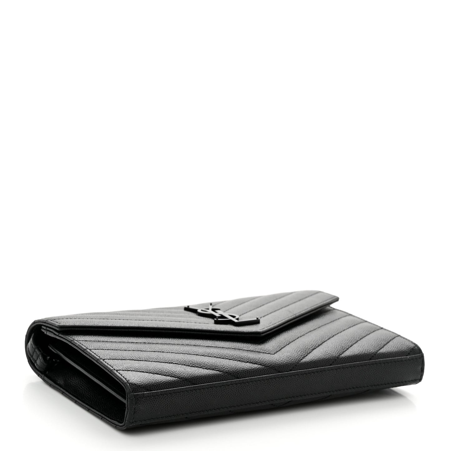 Grain De Poudre Matelasse Chevron Monogram Monochrome Chain Wallet Black
