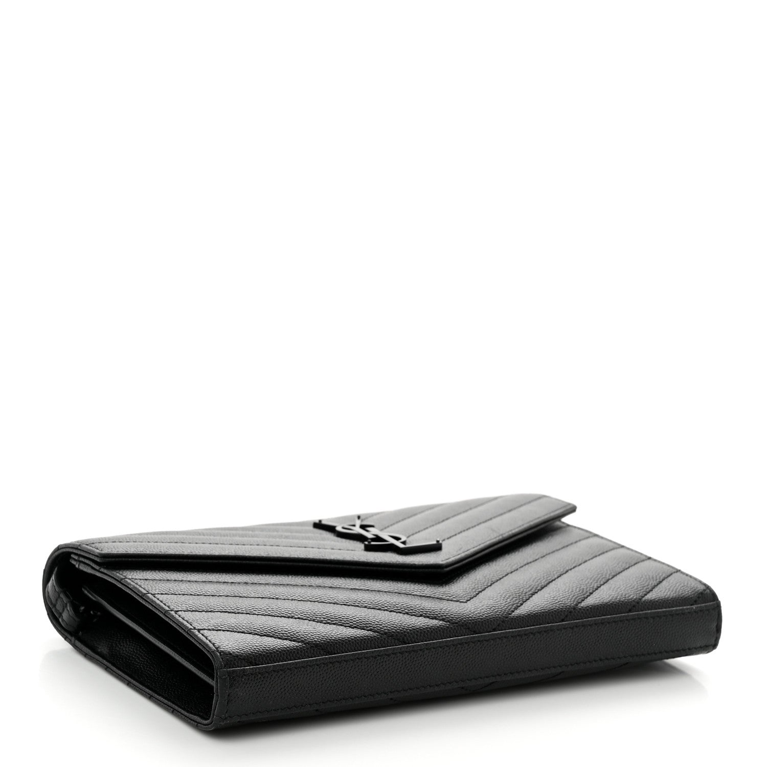 Saint Laurent Grain De Poudre Matelasse Chevron Monogram Monochrome Chain Wallet Black 4 of 10