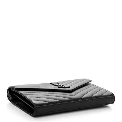 Saint Laurent Grain De Poudre Matelasse Chevron Monogram Monochrome Chain Wallet Black 4 of 10