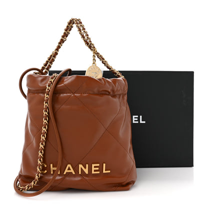 Chanel Shiny Calfskin Quilted Mini Chanel 22 Light Brown 11 of 11