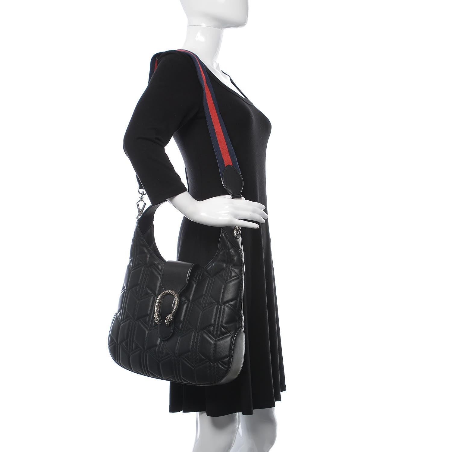 Gucci Calfskin Web Quilted Medium Dionysus Hobo Black 2 of 10