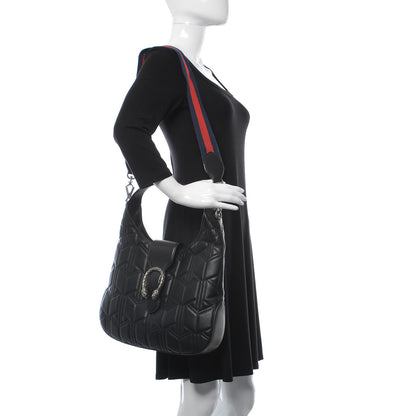 Gucci Calfskin Web Quilted Medium Dionysus Hobo Black 2 of 10