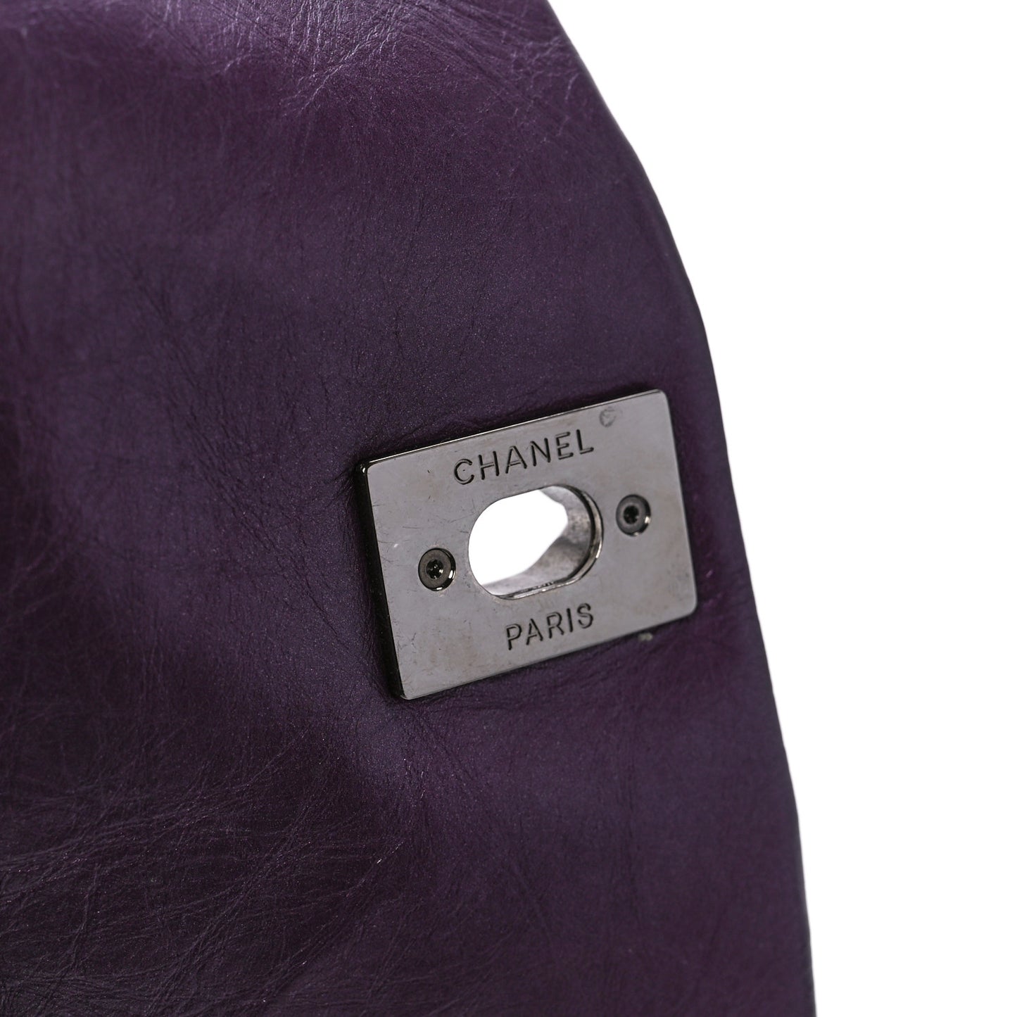 Metallic Calfskin Medium Lady Pearly Flap Dark Purple