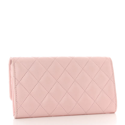 Chanel Caviar Quilted Crystal CC Large Gusset Flap Wallet Pink 3 of 12