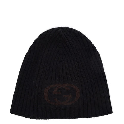 Gucci Wool Interlocking GG Logo Beanie Hat Black 1 of 6