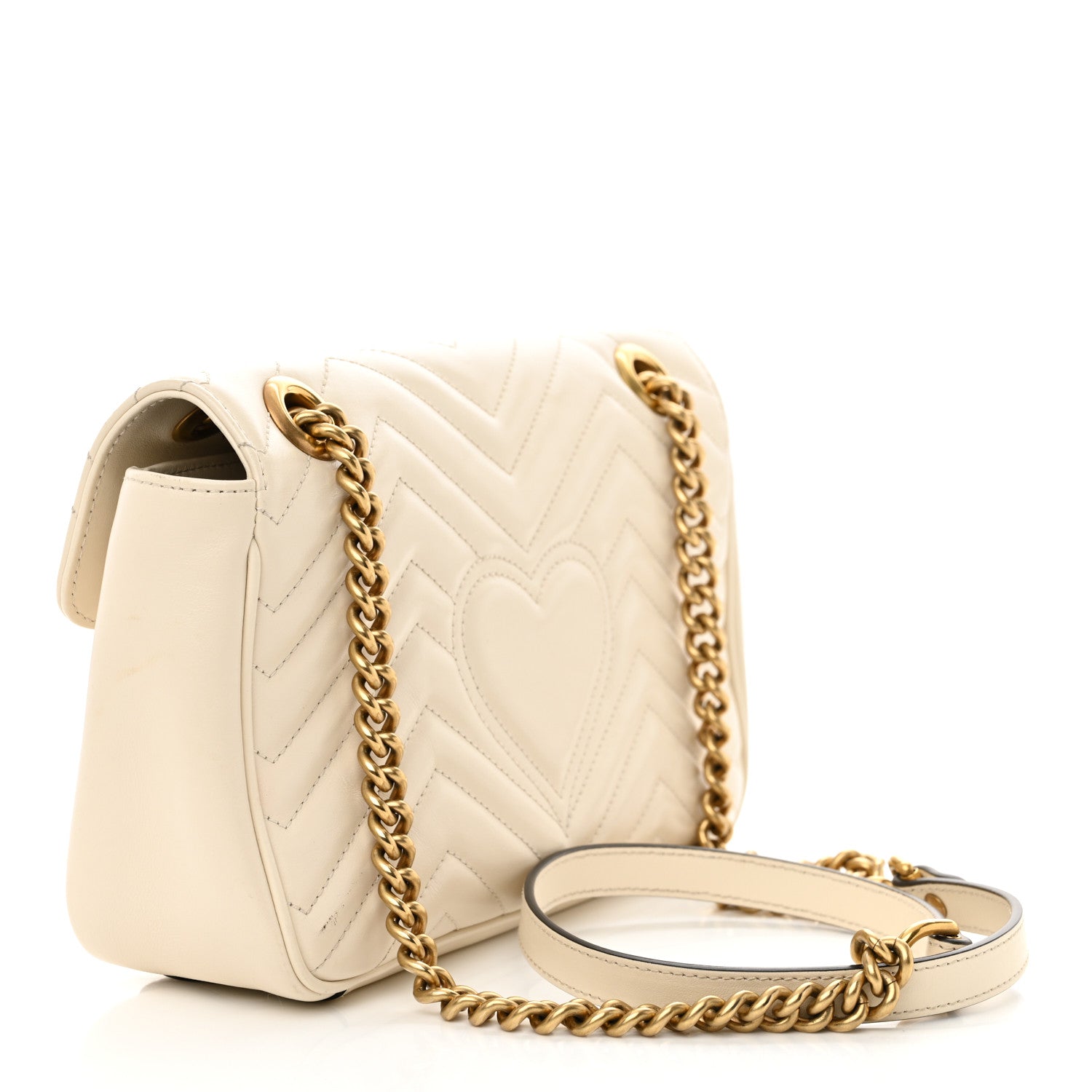 Gucci Calfskin Matelasse Small GG Marmont Shoulder Bag White 3 of 14