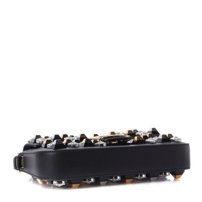 Fendi Vitello Dolce Studded Baguette Black Gold 4 of 9
