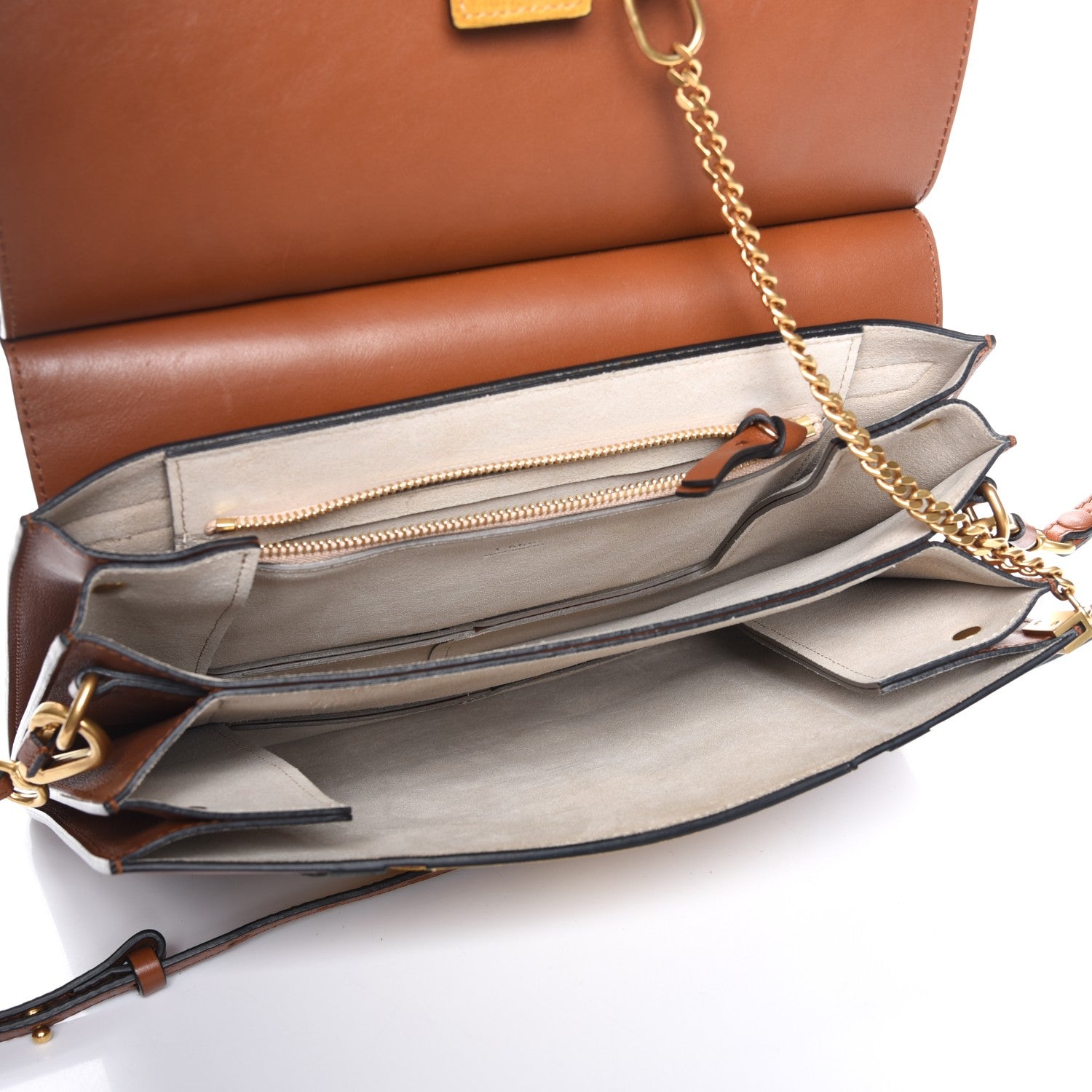 Chloe Suede Calfskin Patchwork Medium Faye Shoulder Bag Tobacco 5 of 9