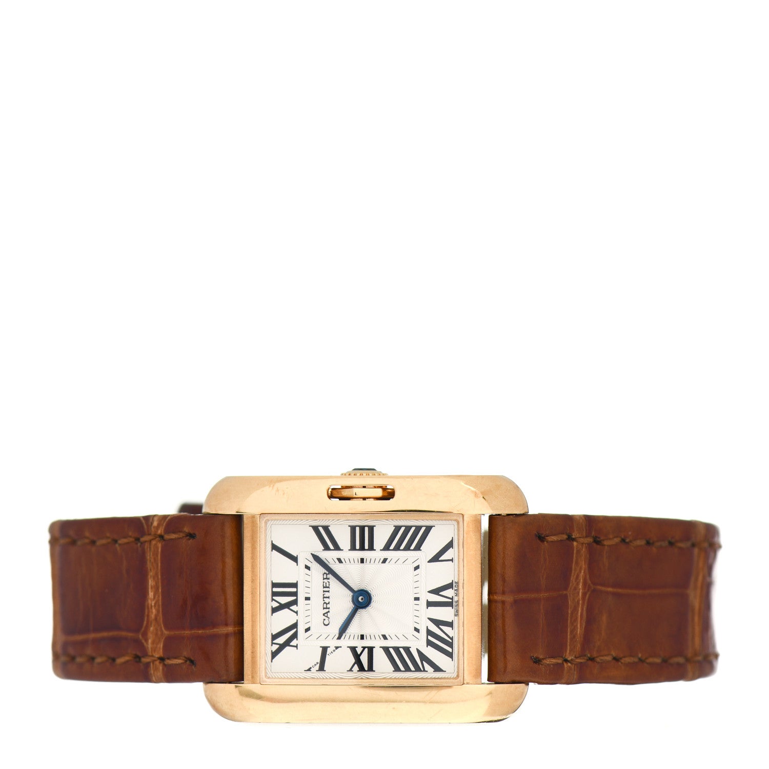 Cartier 18K Yellow Gold Alligator 22mm Tank Anglaise Quartz Watch Brown 2 of 4
