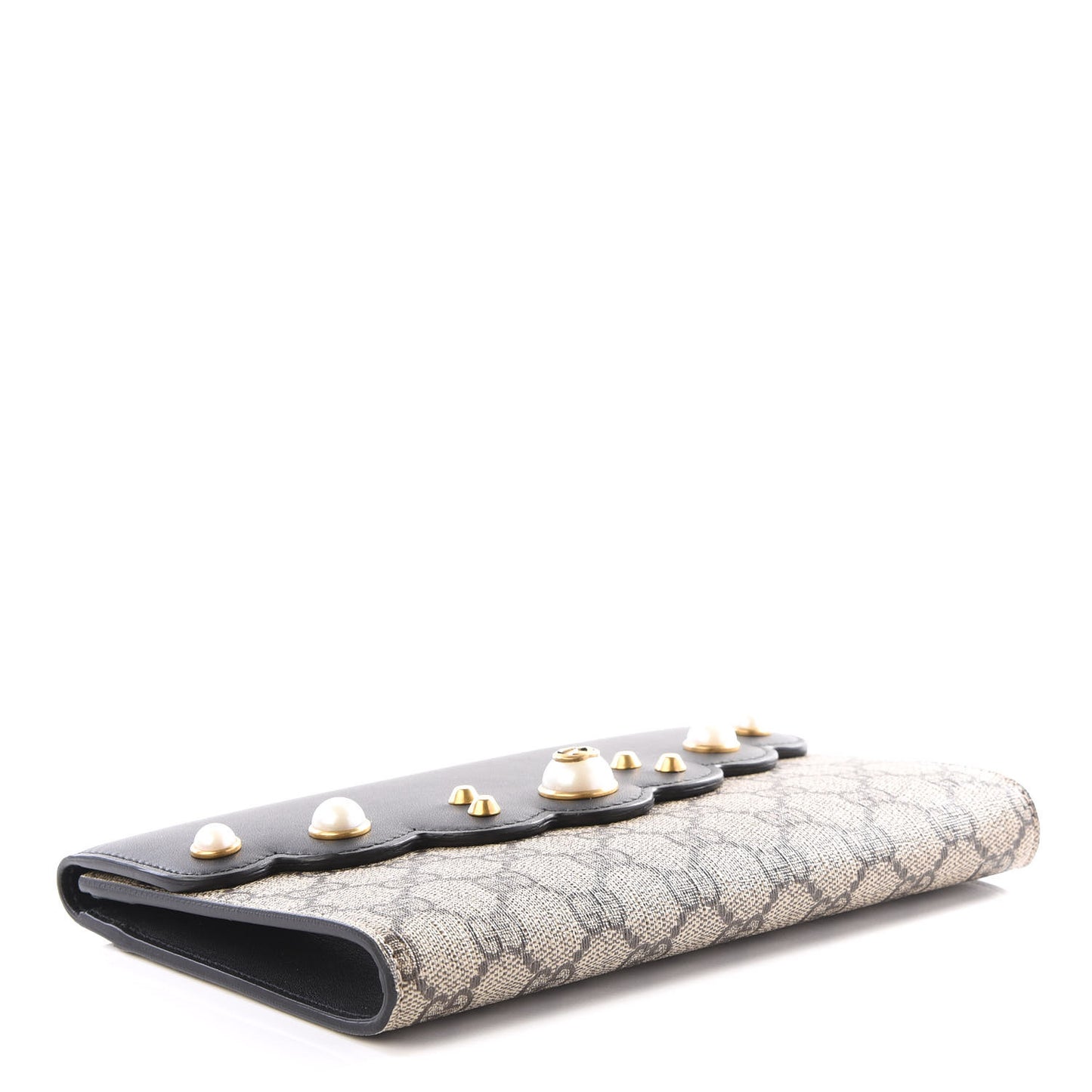 GG Supreme Monogram Mini Peony Pearly Clutch Black