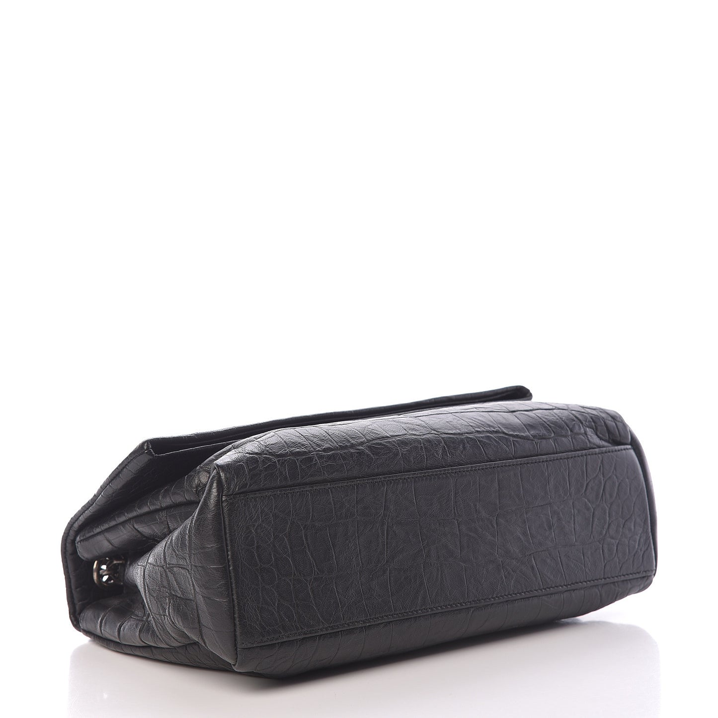 Calfskin Crocodile Embossed Medium West Hollywood Monogram Fold-Over Black