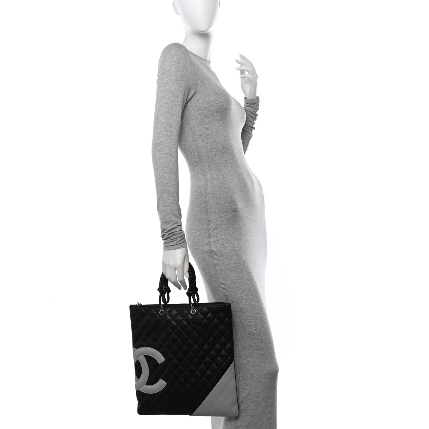 Calfskin Cambon Flat Tote Black Grey