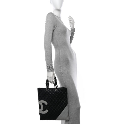 Chanel Calfskin Cambon Flat Tote Black Grey 3 of 17