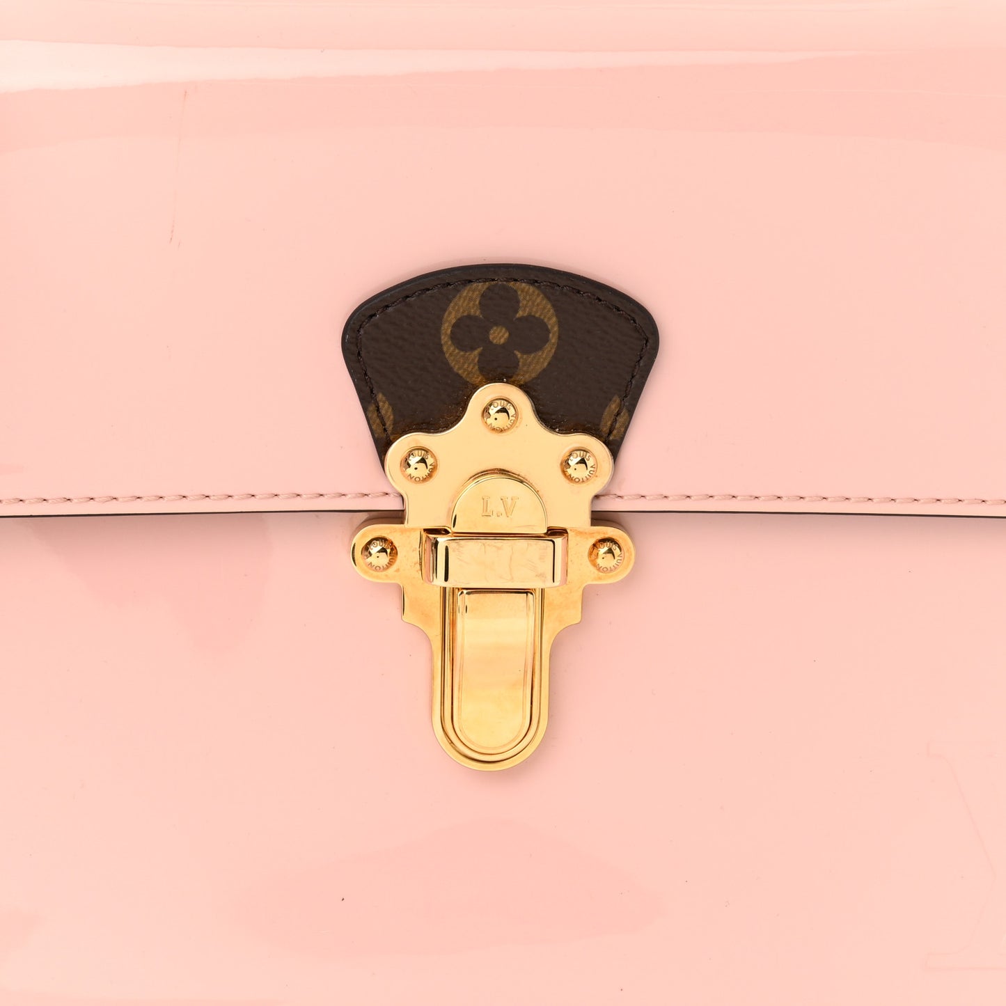 Patent Calfskin Monogram Cherrywood PM Rose Ballerine