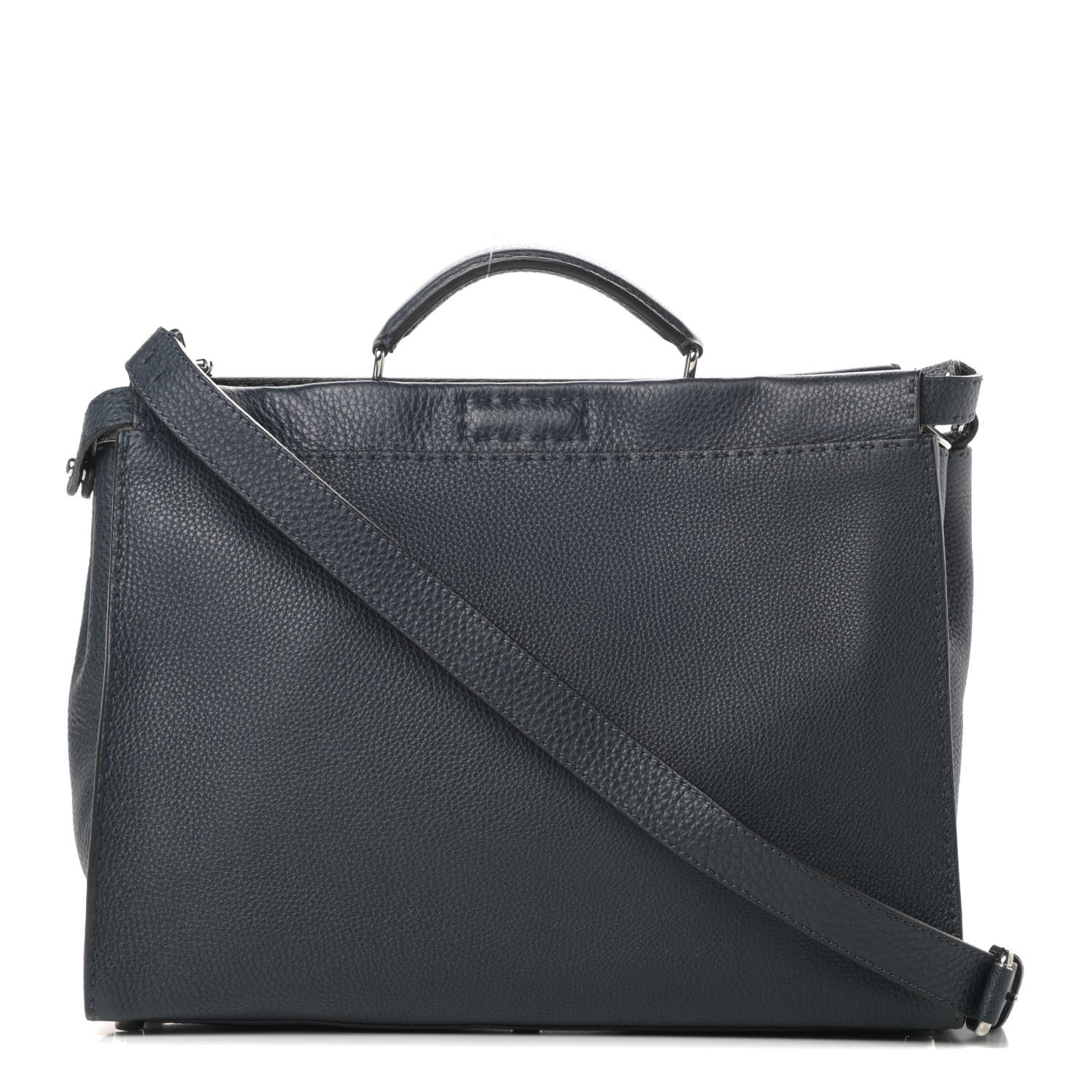 Fendi Cuoio Romano Selleria Bi-Color Large Mens Peekaboo Iconic Essential Satchel Lavagna Black 1 of 12