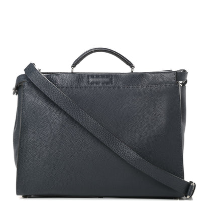 Fendi Cuoio Romano Selleria Bi-Color Large Mens Peekaboo Iconic Essential Satchel Lavagna Black 1 of 12