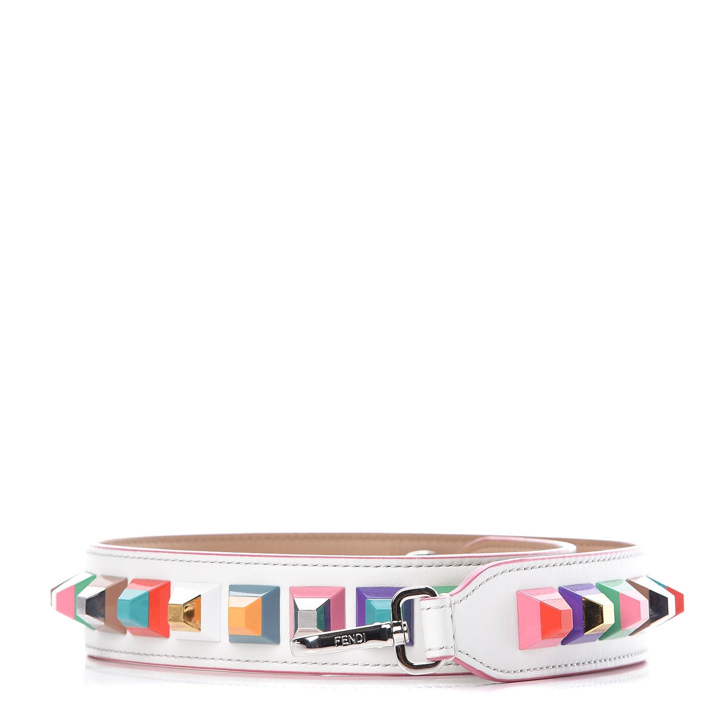 Vitello Dolce Plexiglass Bi-Color Studded Strap You White Ice Cuoio Multicolor