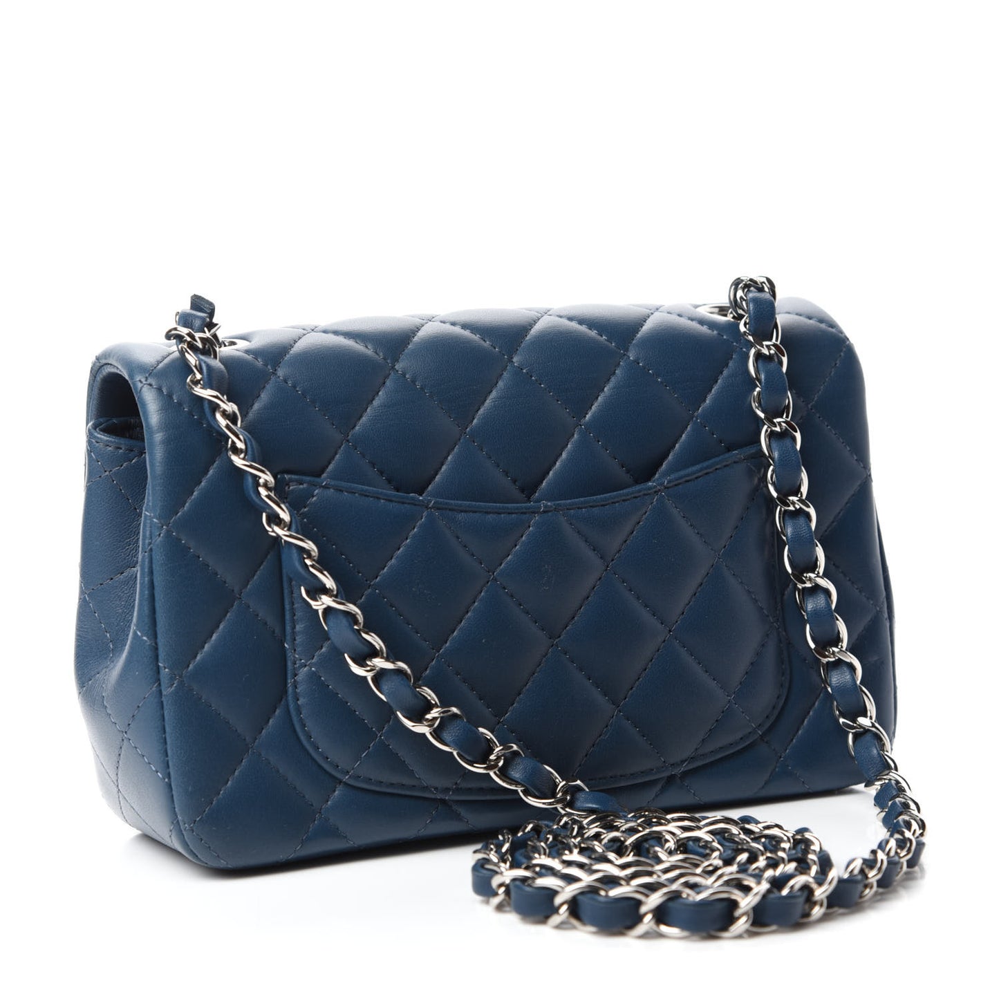 Lambskin Quilted Mini Rectangular Flap Dark Blue