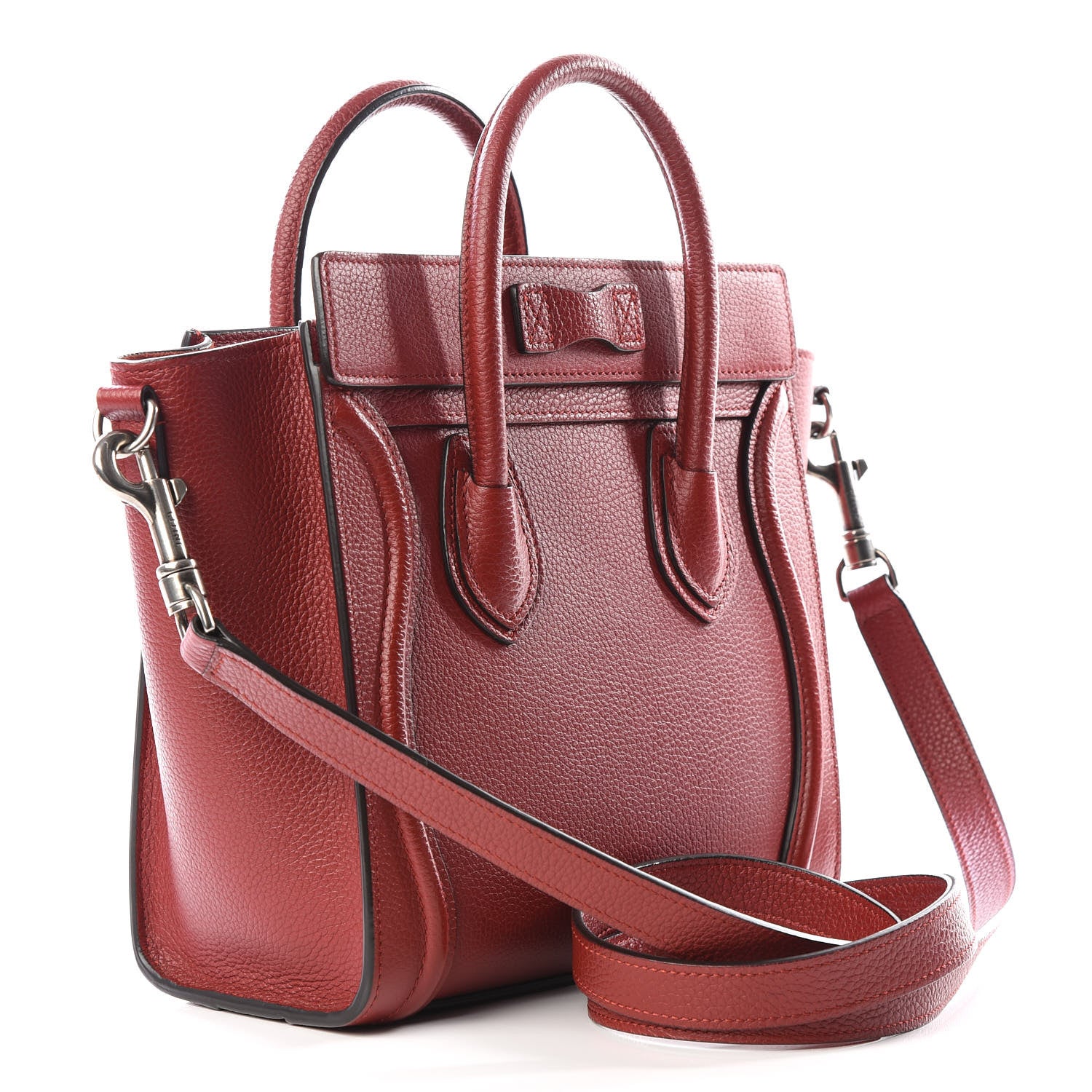 Celine Drummed Calfskin Nano Luggage Merlot 2 of 9