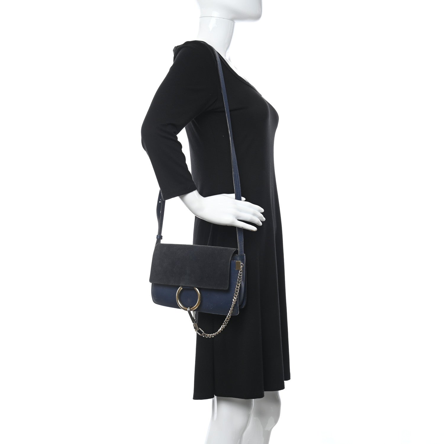 Chloe Suede Calfskin Small Faye Shoulder Bag Denim Blue 2 of 8