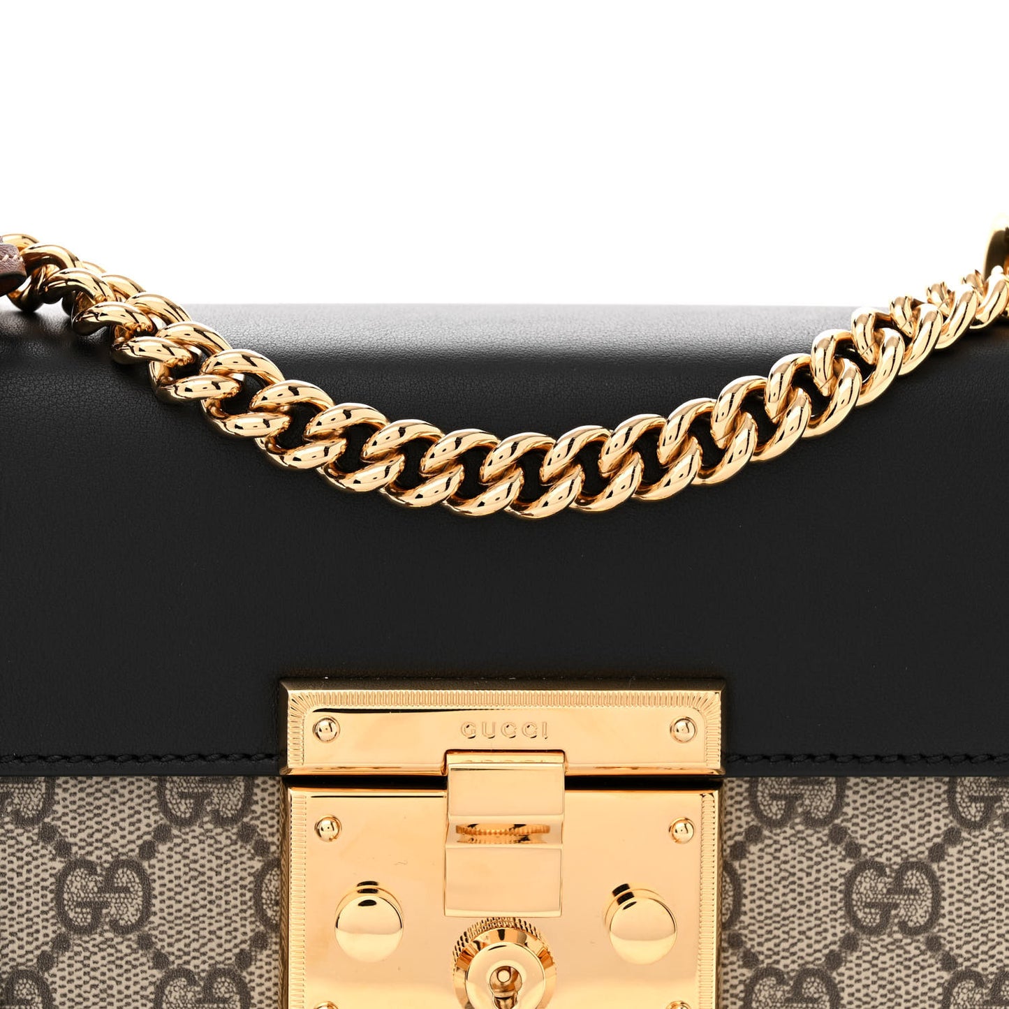 GG Supreme Monogram Calfskin Small Padlock Shoulder Bag Beige Black Cuir