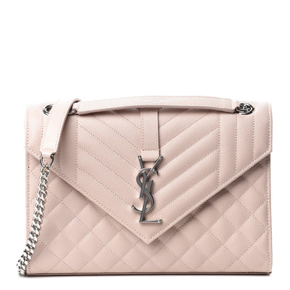 Saint Laurent Grain De Poudre Textured Mixed Matelasse Medium Triquilt Monogram Satchel Marble Pink 1 of 10