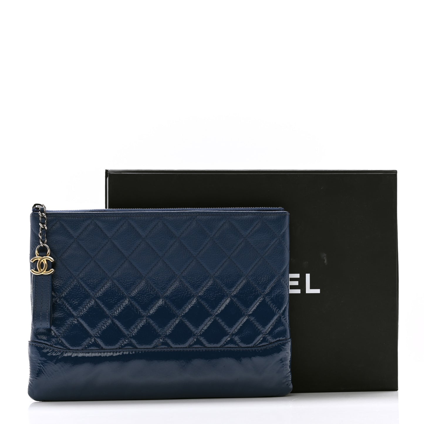 Patent Goatskin Quilted Medium Gabrielle Cosmetic Case Dark Blue
