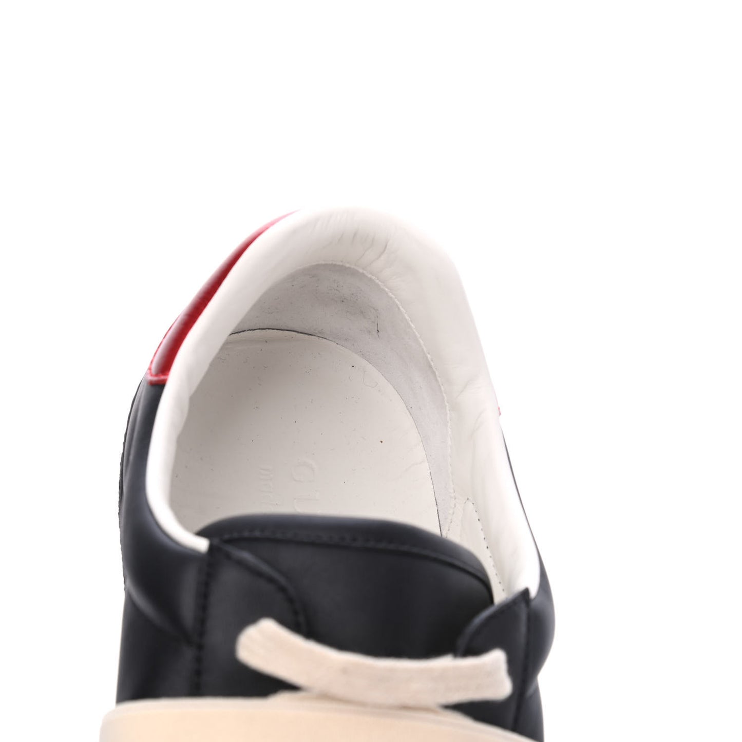 Calfskin Stripe Mens New Ace Sneakers 10 Black Ecru Red Flame
