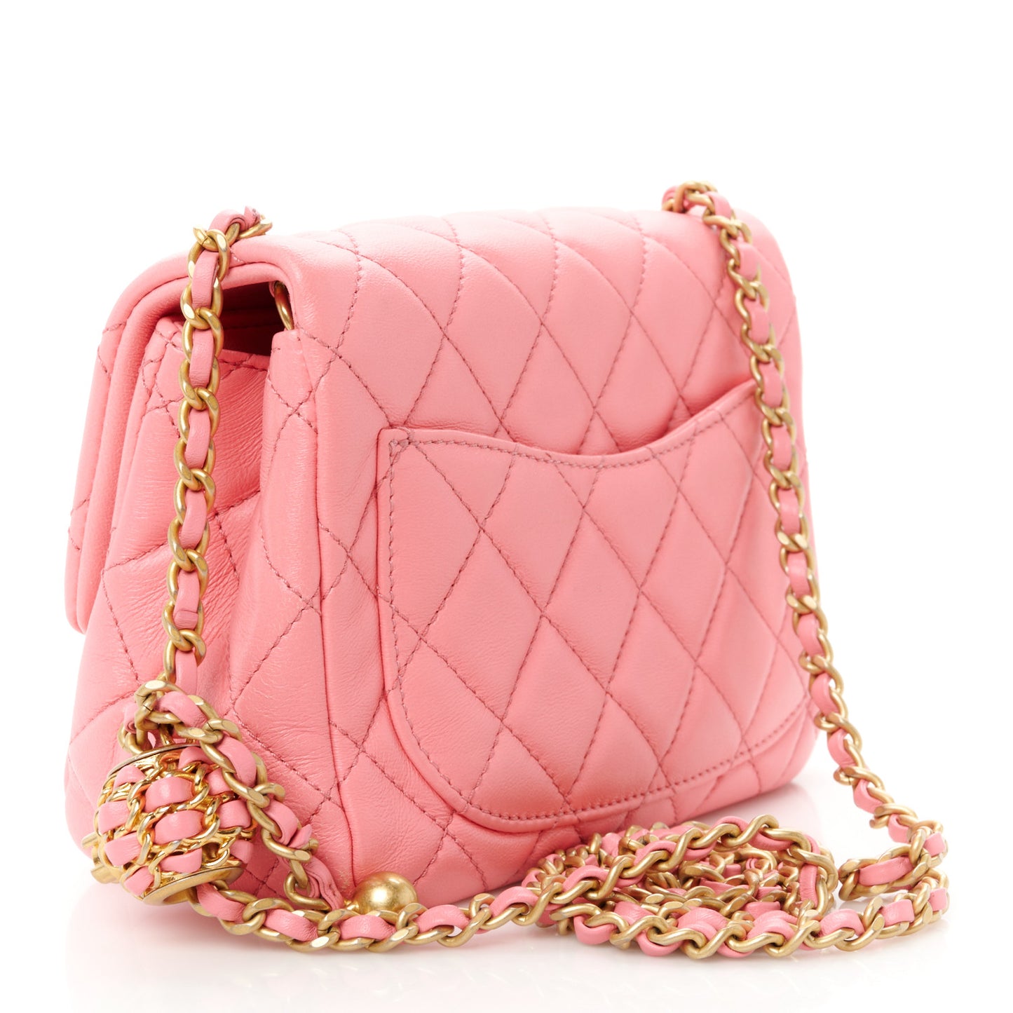 Lambskin Quilted Mini Pearl Crush Flap Pink
