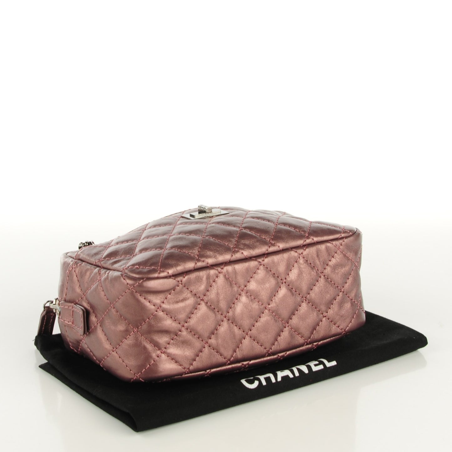 Metallic Aged Calfskin Quilted Small Reissue Camera Case Rose Fonce
