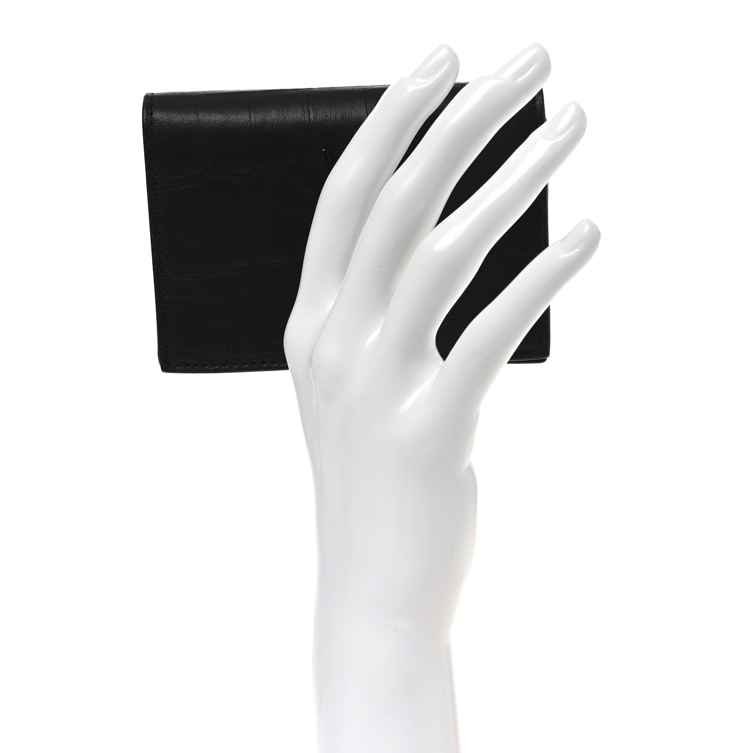 Saint Laurent Calfskin Crocodile Embossed Monogram Monochrome Business Card Holder Black 2 of 9