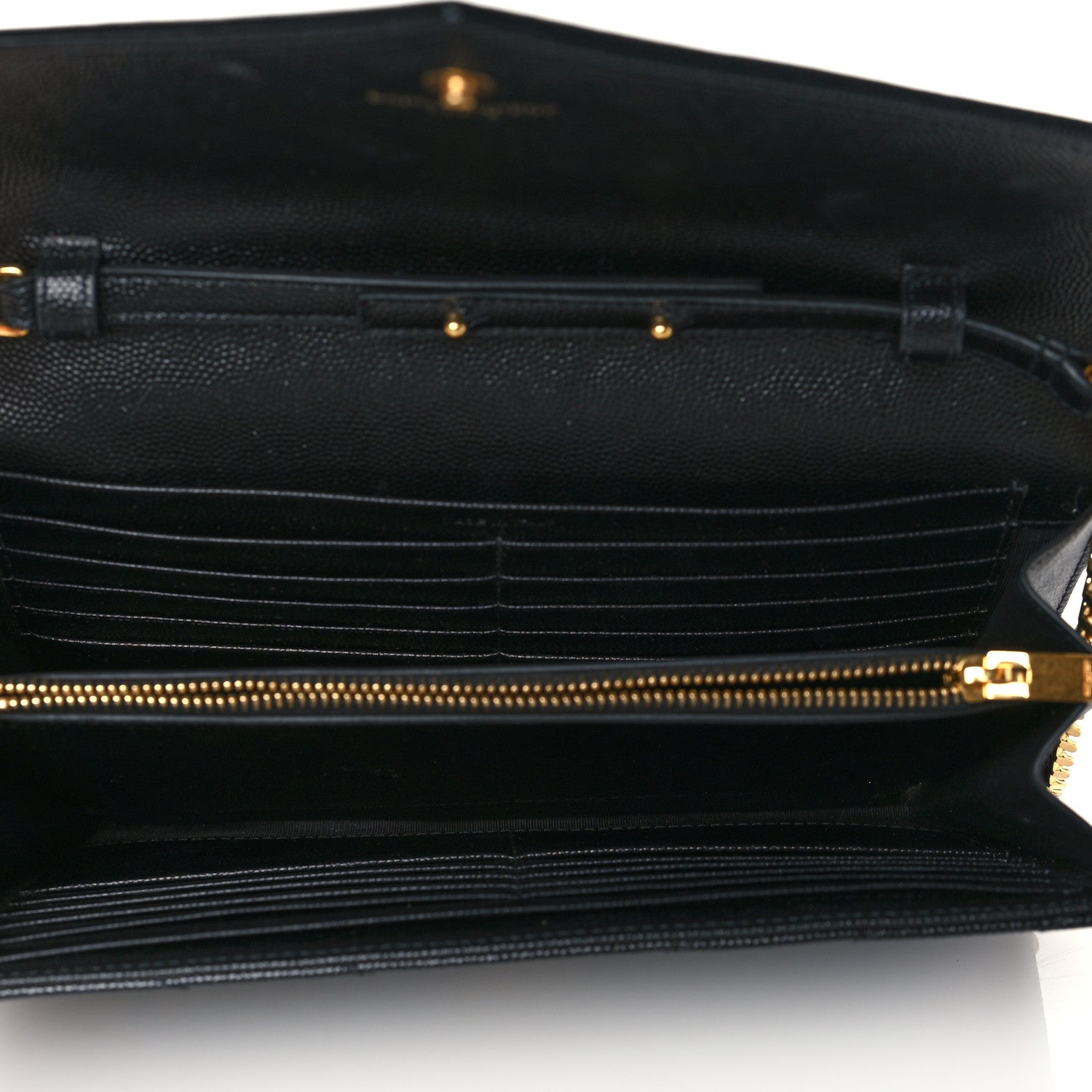 Saint Laurent Grain De Poudre Matelasse Chevron Monogram Chain Wallet Black 5 of 8