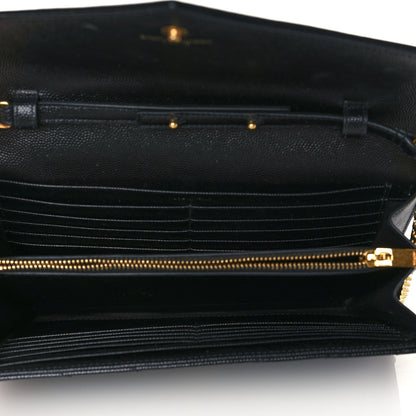 Saint Laurent Grain De Poudre Matelasse Chevron Monogram Chain Wallet Black 5 of 8