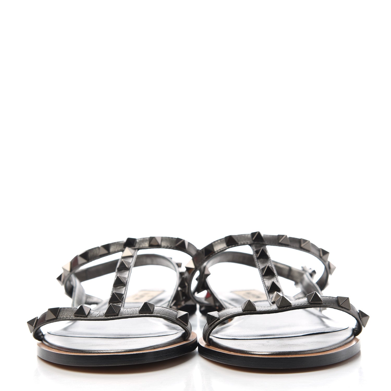 Valentino Garavani Metallic Nappa Rockstud T-Strap Slingback Flat Sandals 37.5 Rutenio 2 of 10
