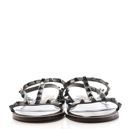 Valentino Garavani Metallic Nappa Rockstud T-Strap Slingback Flat Sandals 37.5 Rutenio 2 of 10
