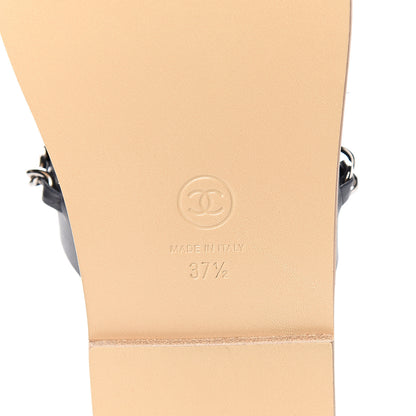 Chanel Calfskin Chain CC Logo Toe Ring Sandals 37.5 Black 6 of 9